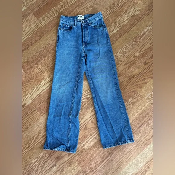 ROUJE “Concorde” High-Rise Straight Crop Jeans Blue Denim 100% Cotton Size 25